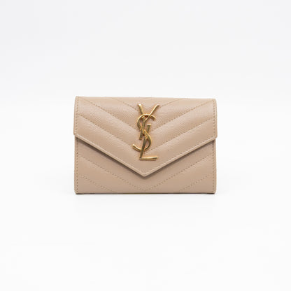 Cassandre Matelasse Envelope Wallet Small Dark Beige Grained Leather