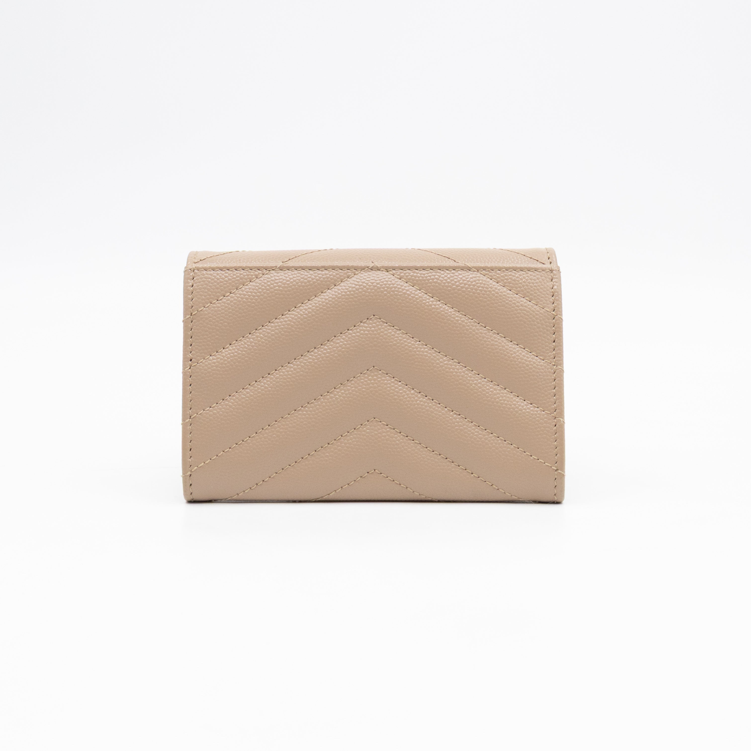 Cassandre Matelasse Envelope Wallet Small Dark Beige Grained Leather