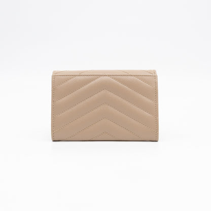 Cassandre Matelasse Envelope Wallet Small Dark Beige Grained Leather