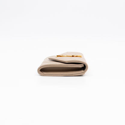Cassandre Matelasse Envelope Wallet Small Dark Beige Grained Leather