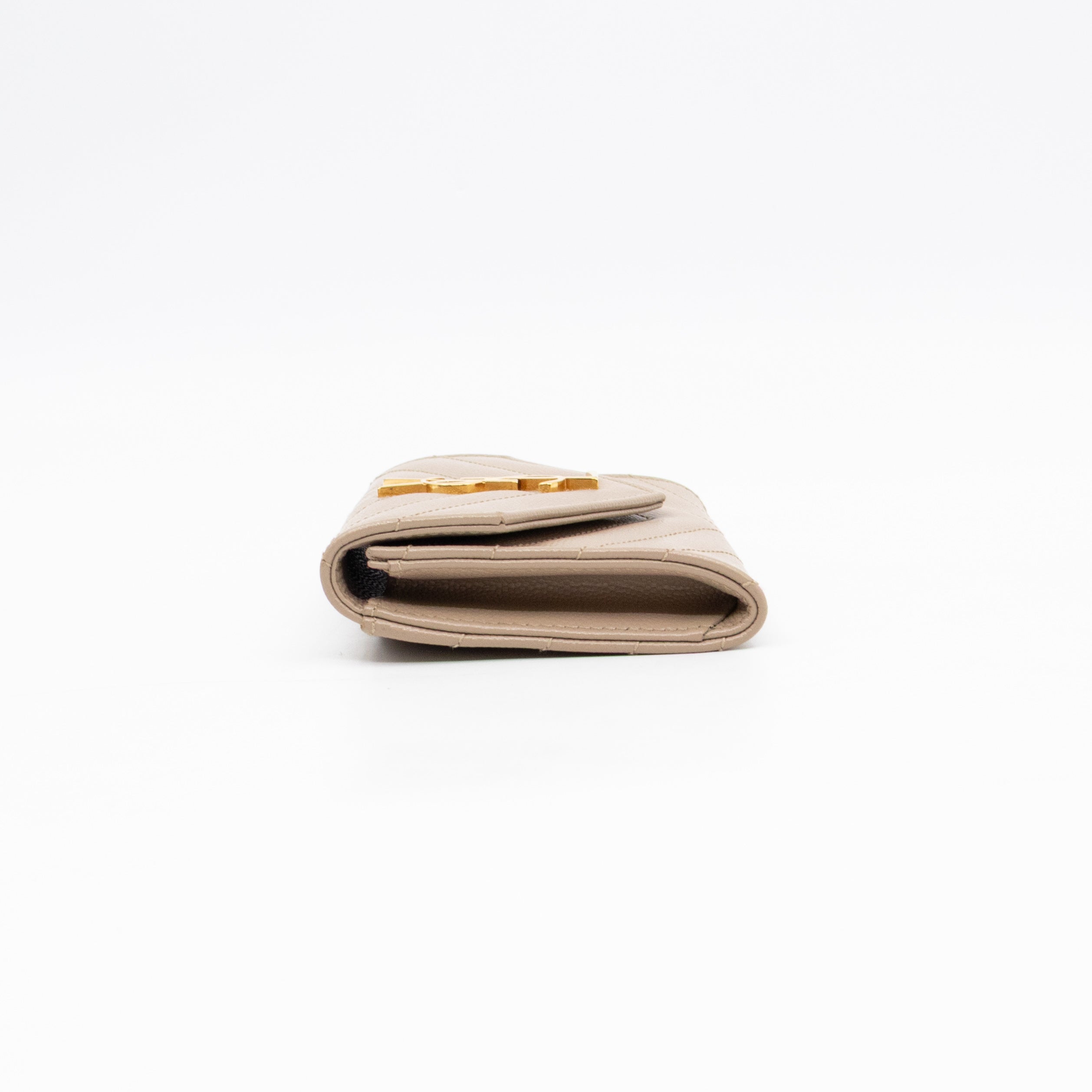 Cassandre Matelasse Envelope Wallet Small Dark Beige Grained Leather