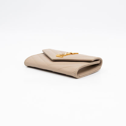 Cassandre Matelasse Envelope Wallet Small Dark Beige Grained Leather