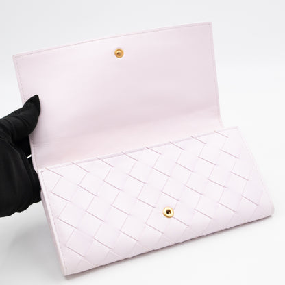 Intrecciato Large Flap Wallet Light Pink Leather