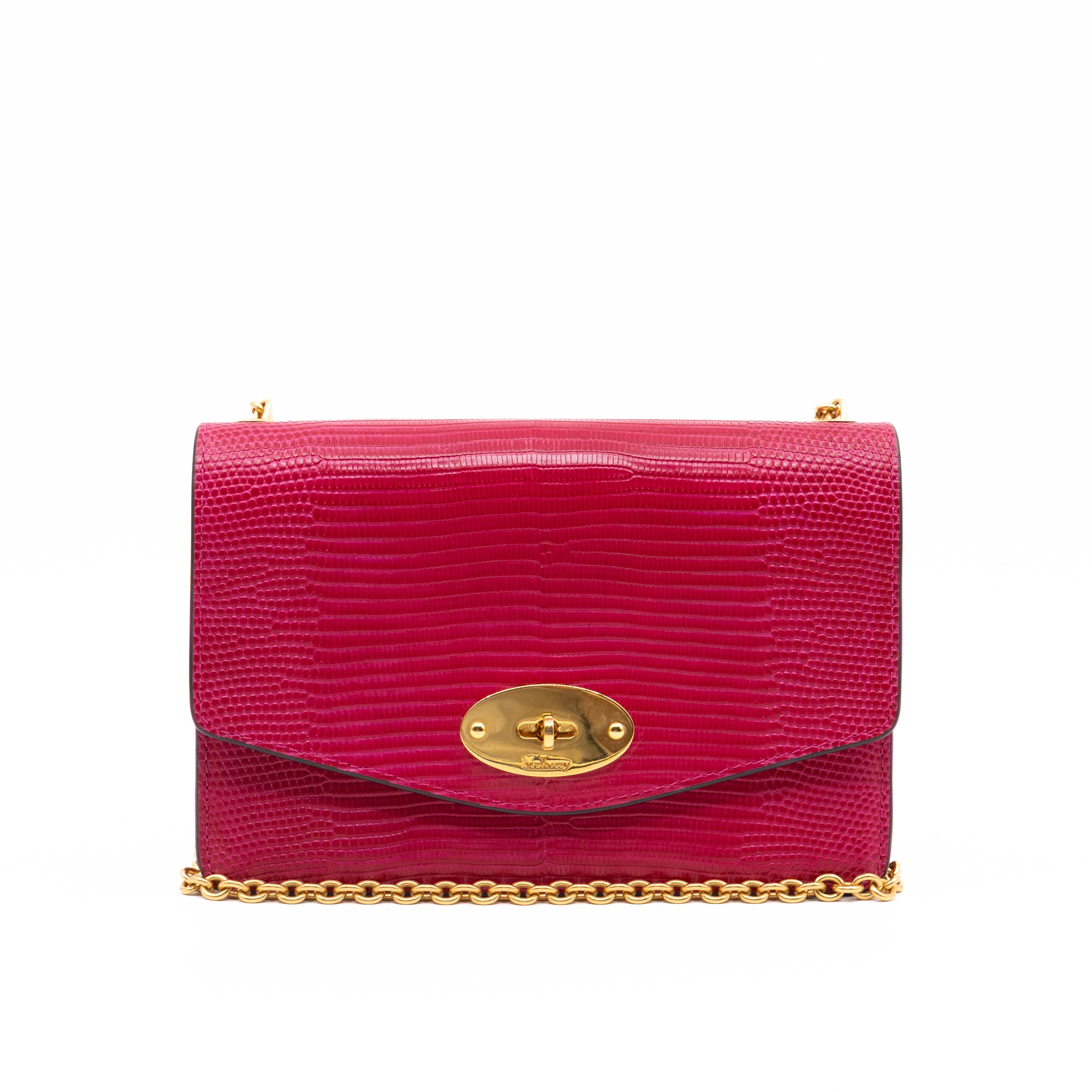 Small Darley Wallet On Chain Deep Pink Lizard Embossed Leather