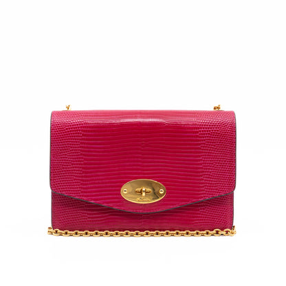 Small Darley Wallet On Chain Deep Pink Lizard Embossed Leather