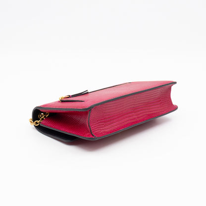 Small Darley Wallet On Chain Deep Pink Lizard Embossed Leather