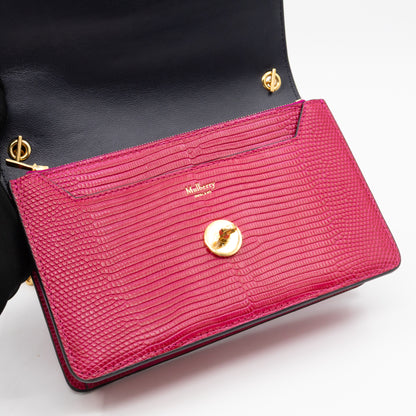 Small Darley Wallet On Chain Deep Pink Lizard Embossed Leather