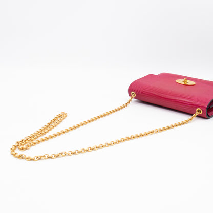 Small Darley Wallet On Chain Deep Pink Lizard Embossed Leather