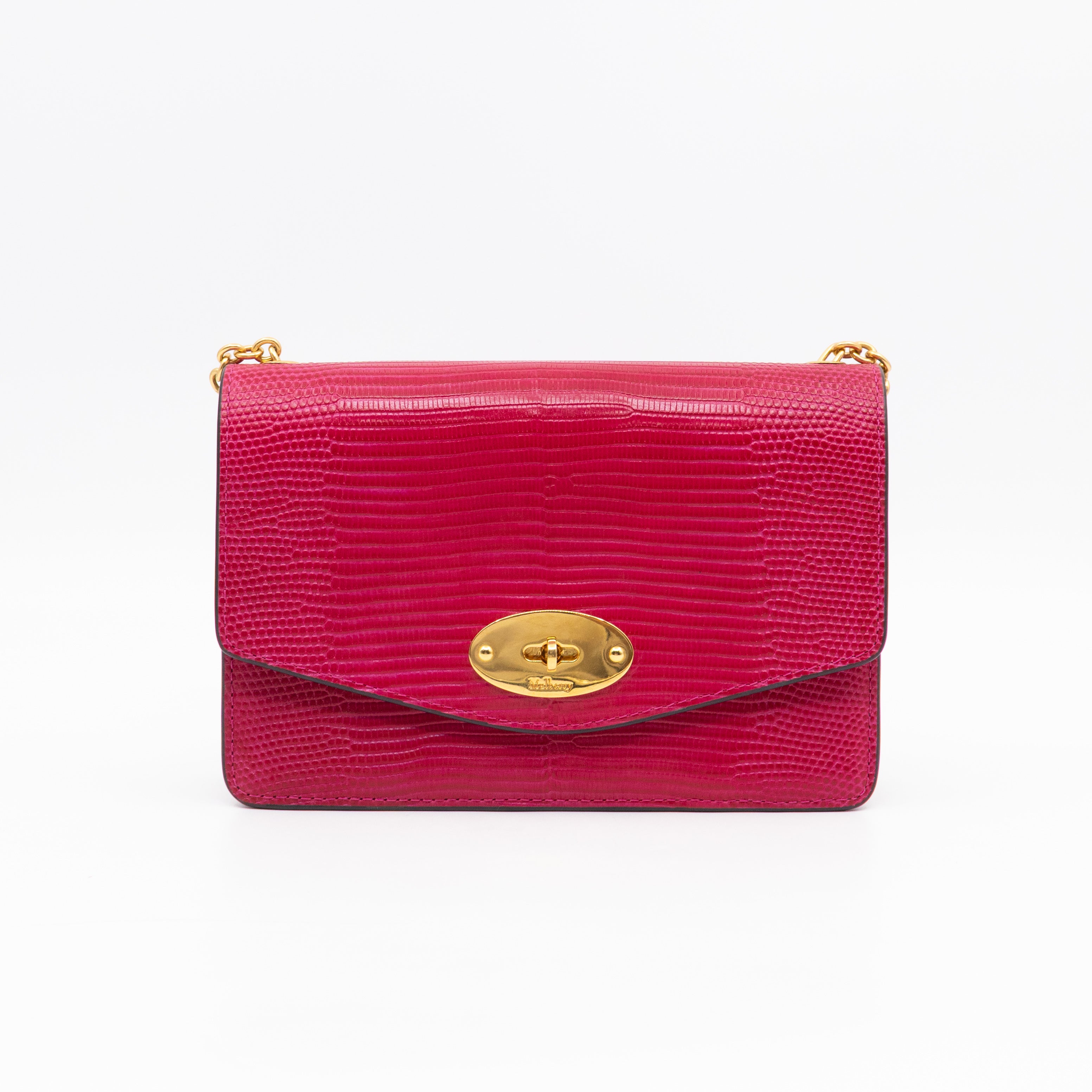 Small Darley Wallet On Chain Deep Pink Lizard Embossed Leather