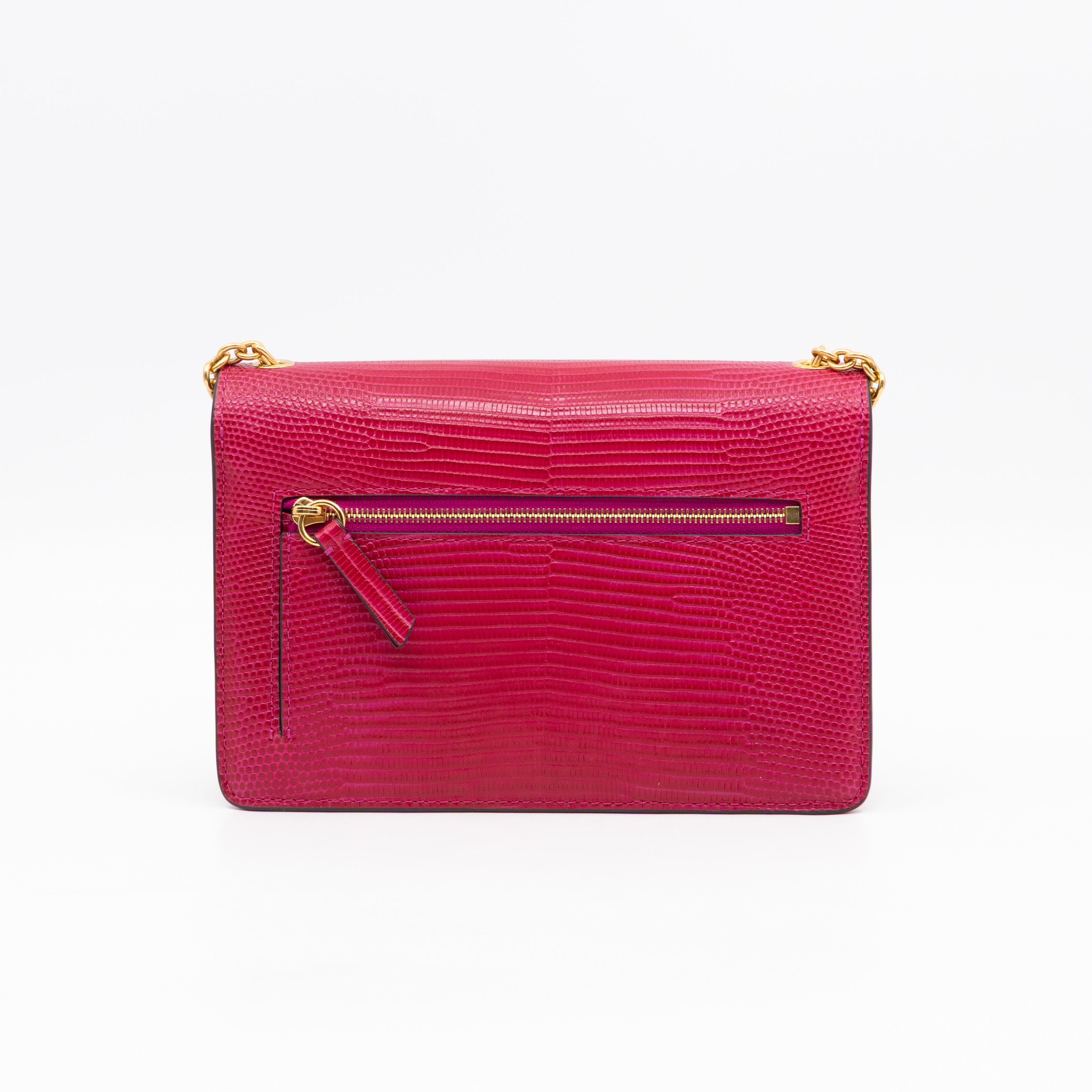 Small Darley Wallet On Chain Deep Pink Lizard Embossed Leather