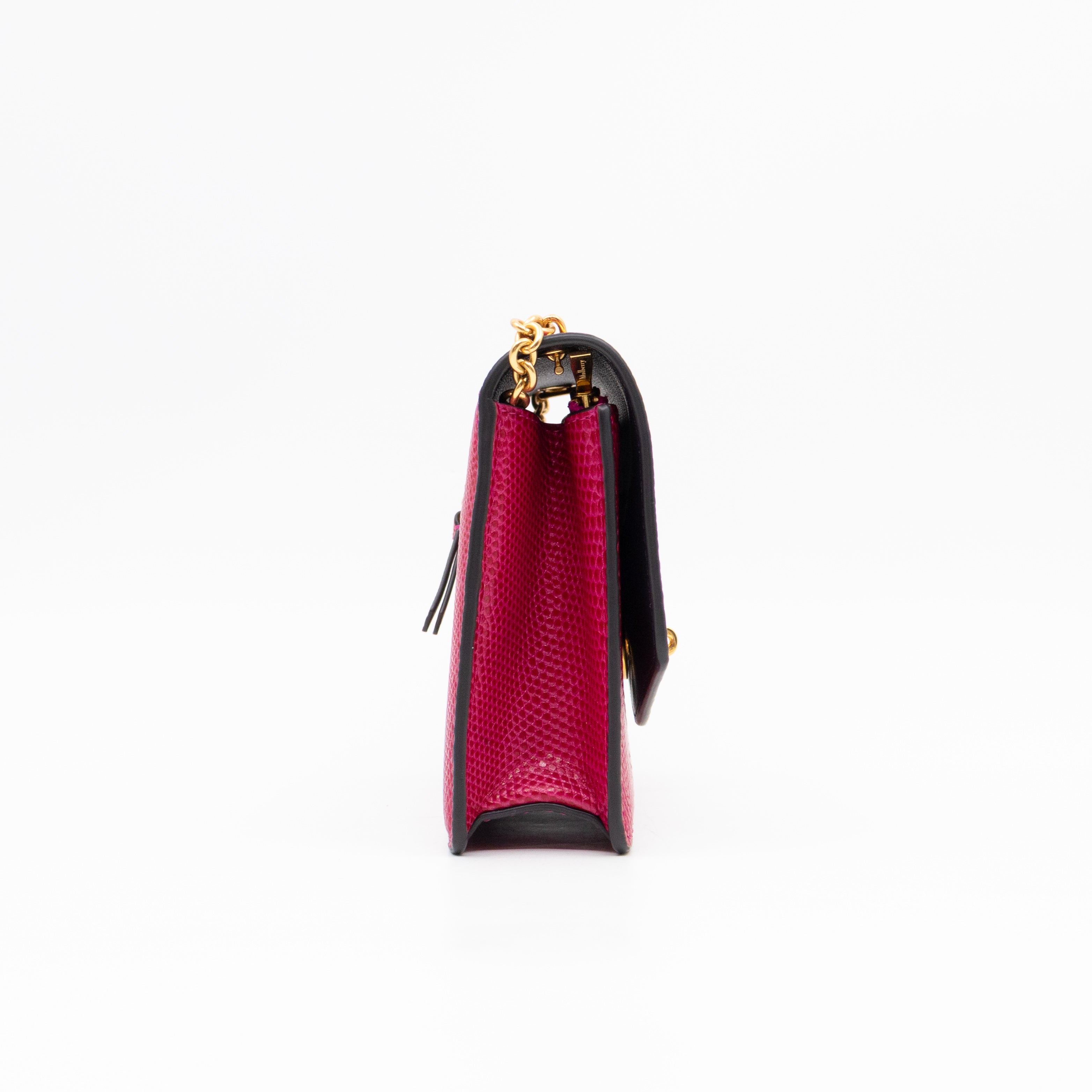 Small Darley Wallet On Chain Deep Pink Lizard Embossed Leather
