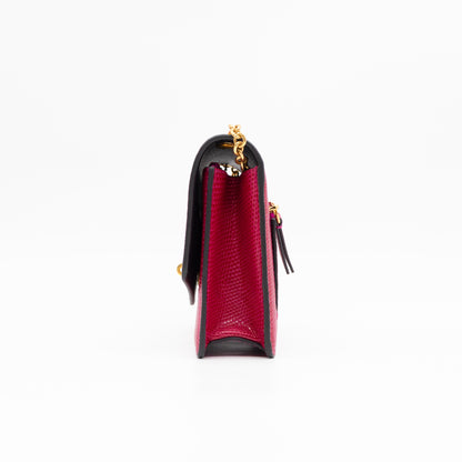Small Darley Wallet On Chain Deep Pink Lizard Embossed Leather