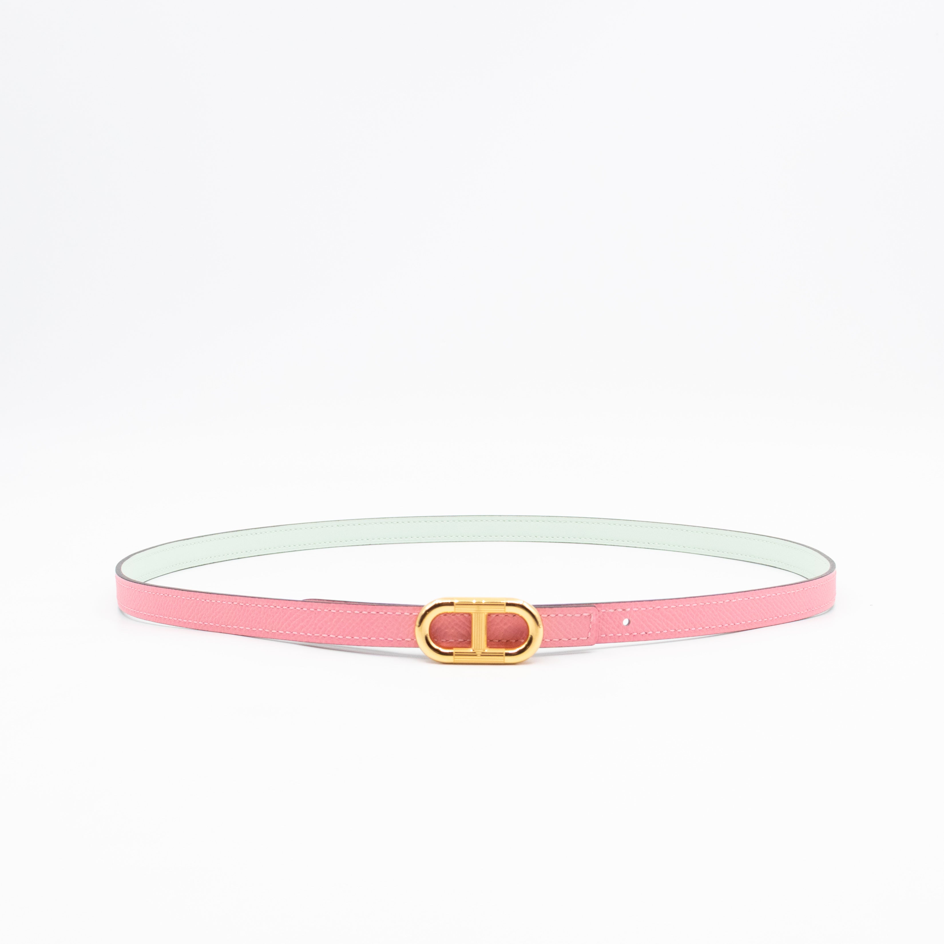 Maillon H Buckle & Reversible Vert Peppermint and Rose Confetti Leather Belt 85 cm