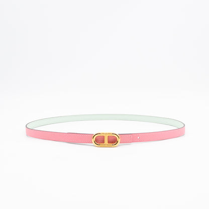 Maillon H Buckle & Reversible Vert Peppermint and Rose Confetti Leather Belt 85 cm