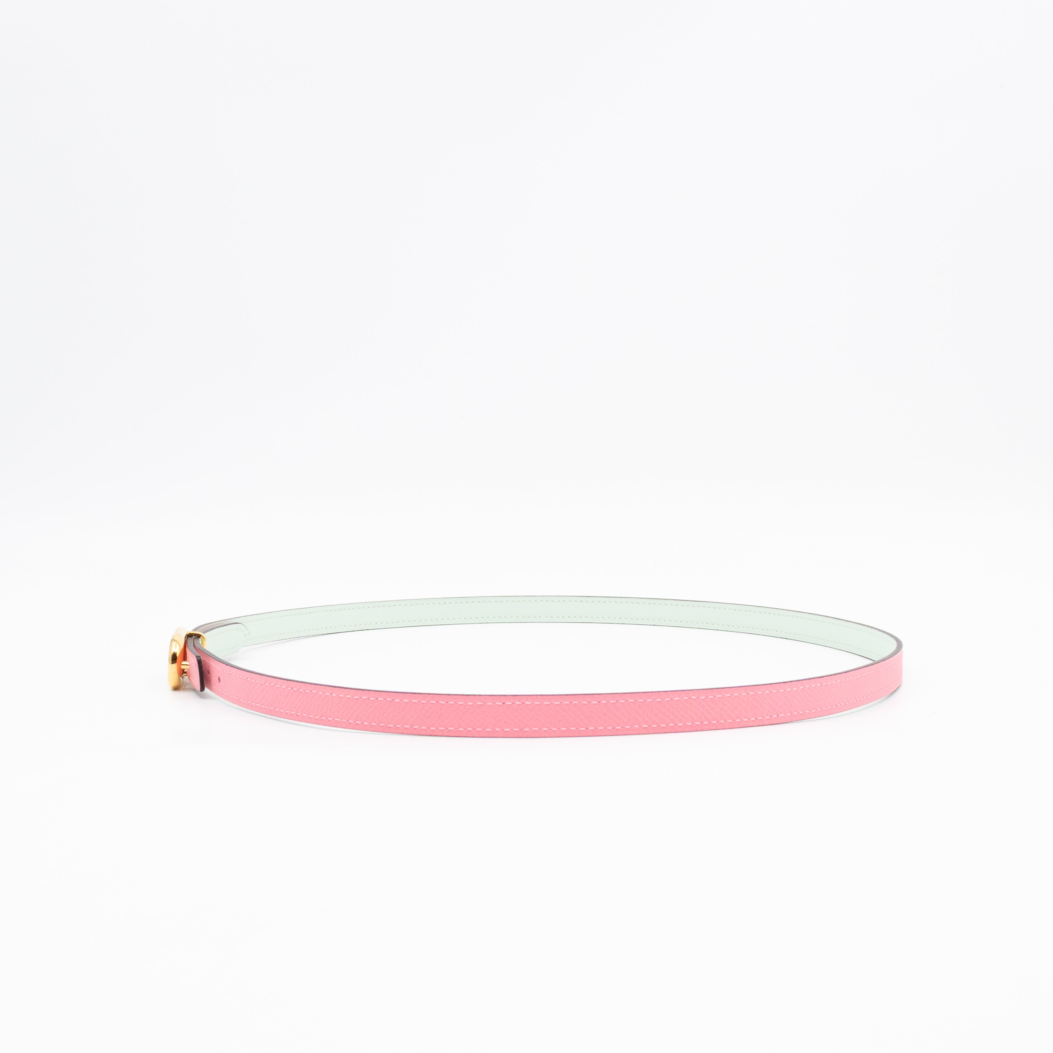 Maillon H Buckle & Reversible Vert Peppermint and Rose Confetti Leather Belt 85 cm