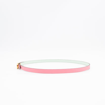 Maillon H Buckle & Reversible Vert Peppermint and Rose Confetti Leather Belt 85 cm