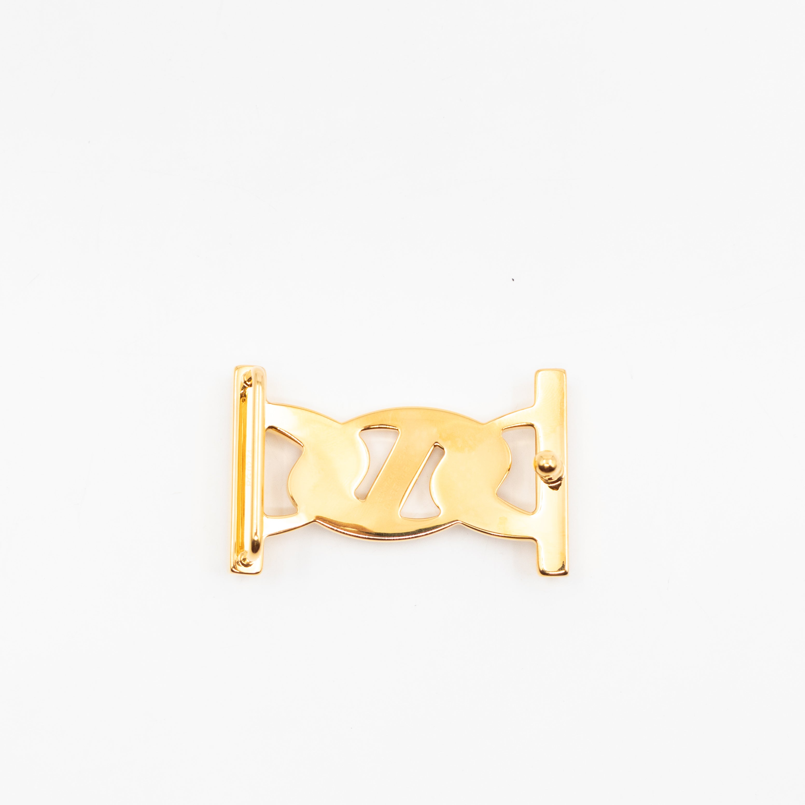 My H Belt Buckle & Reversible Blanc & Gold Leather Belt 80 cm