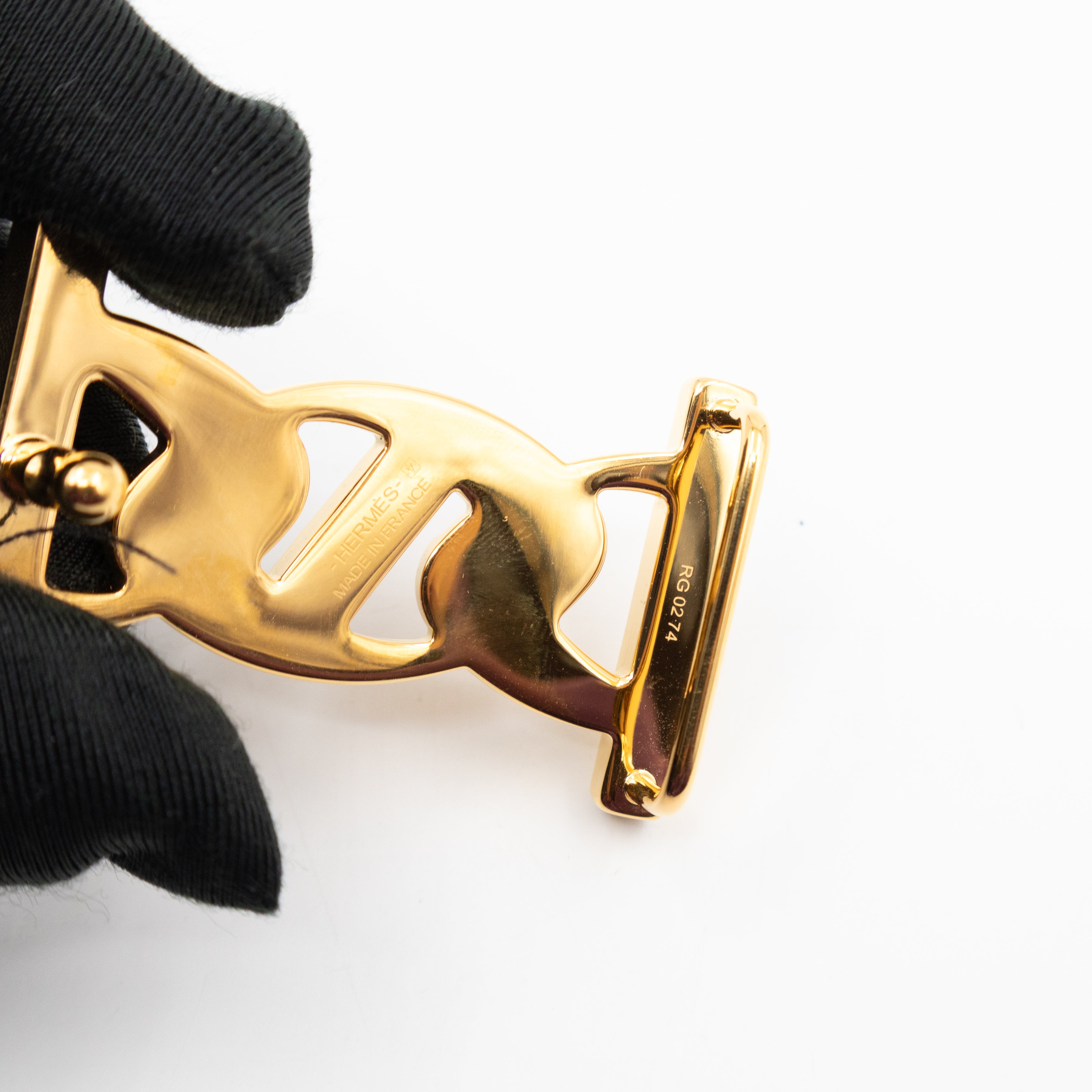 My H Belt Buckle & Reversible Blanc & Gold Leather Belt 80 cm