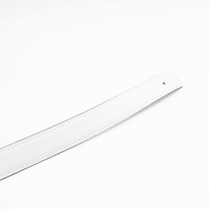 My H Belt Buckle & Reversible Blanc & Gold Leather Belt 80 cm