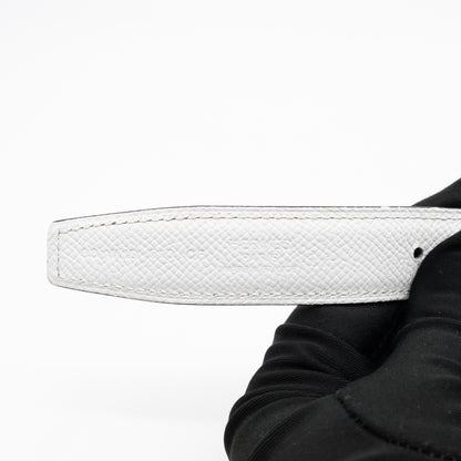 My H Belt Buckle & Reversible Blanc & Gold Leather Belt 80 cm