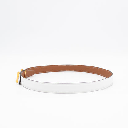 My H Belt Buckle & Reversible Blanc & Gold Leather Belt 80 cm