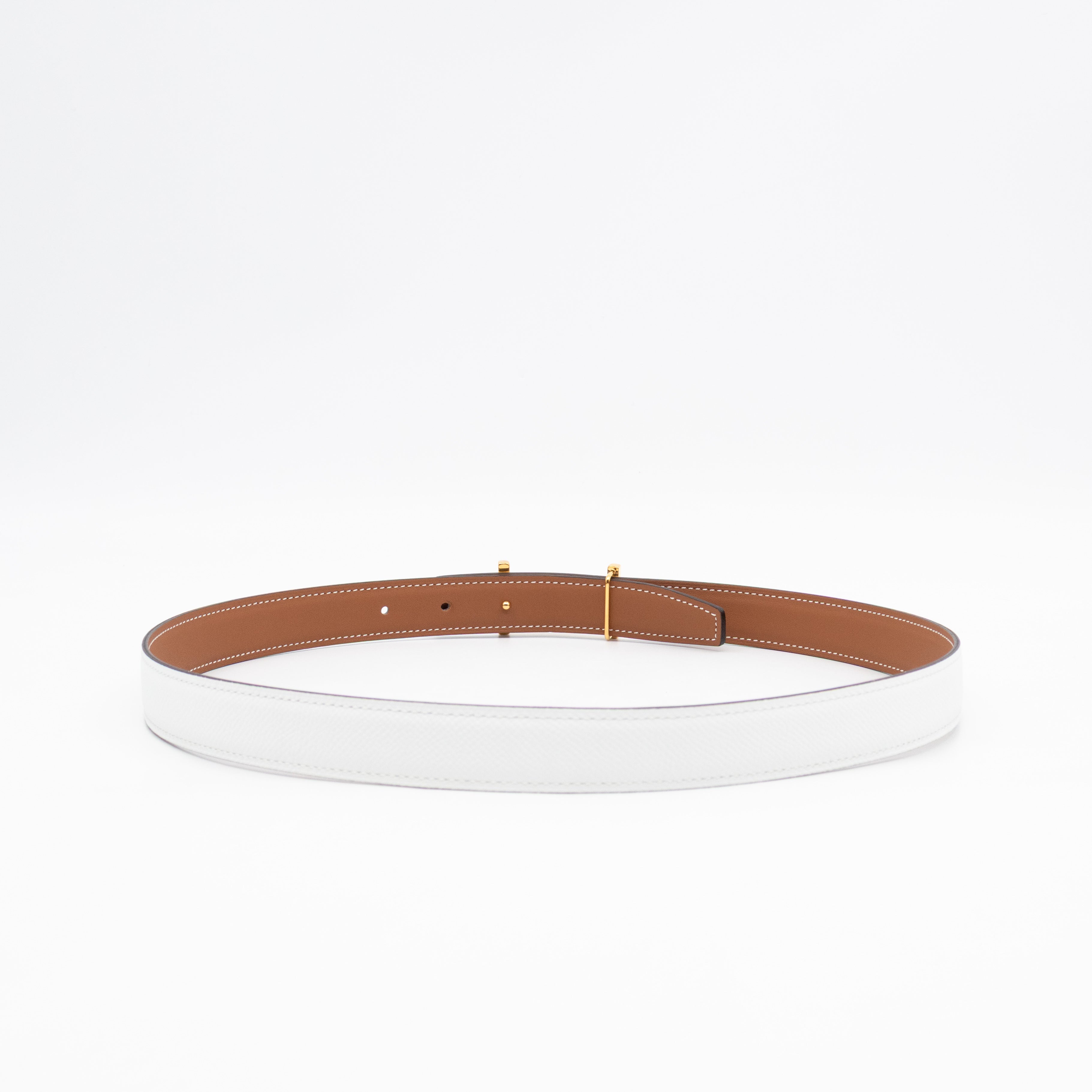 My H Belt Buckle & Reversible Blanc & Gold Leather Belt 80 cm