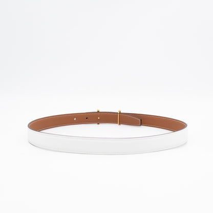 My H Belt Buckle & Reversible Blanc & Gold Leather Belt 80 cm