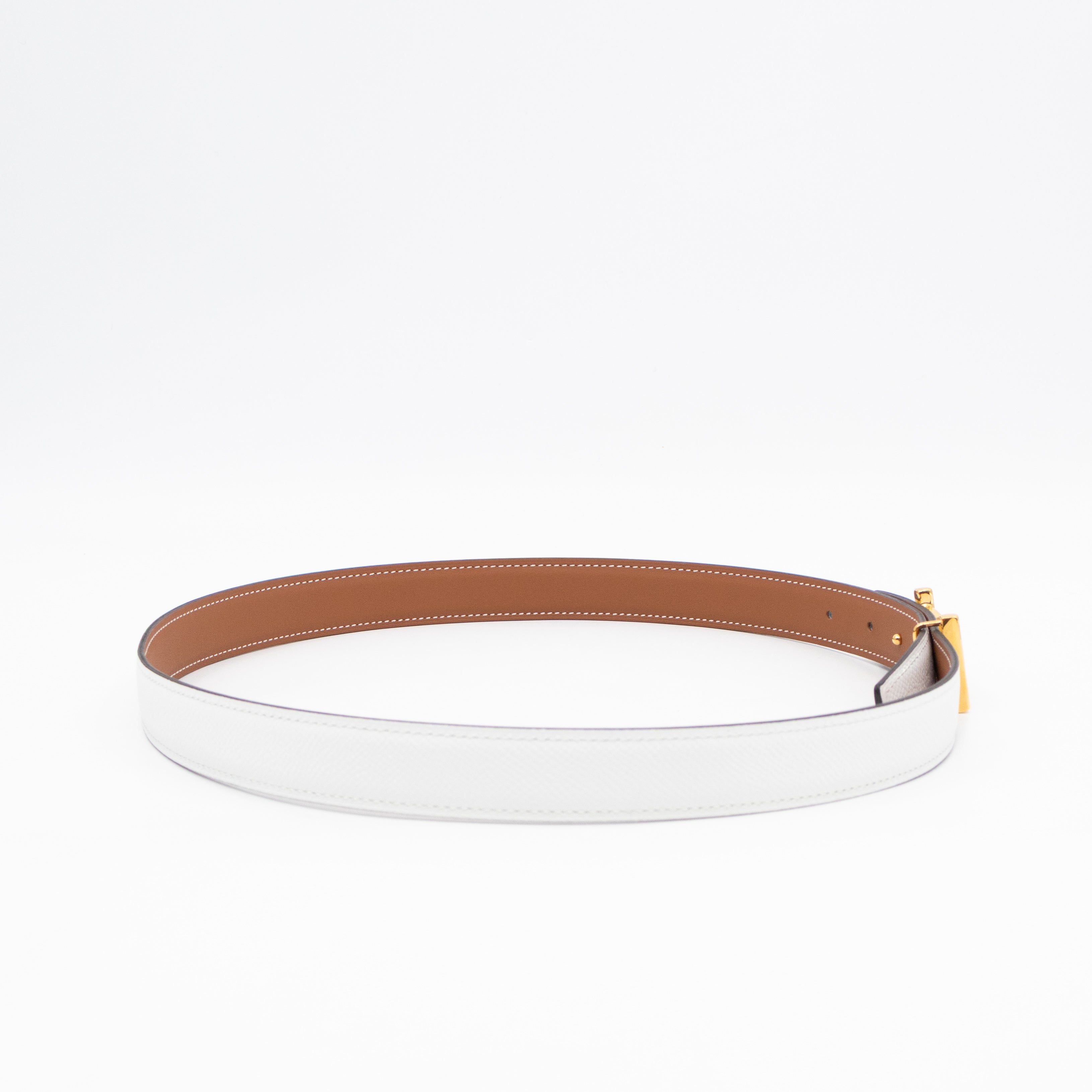 My H Belt Buckle & Reversible Blanc & Gold Leather Belt 80 cm