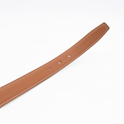 My H Belt Buckle & Reversible Blanc & Gold Leather Belt 80 cm