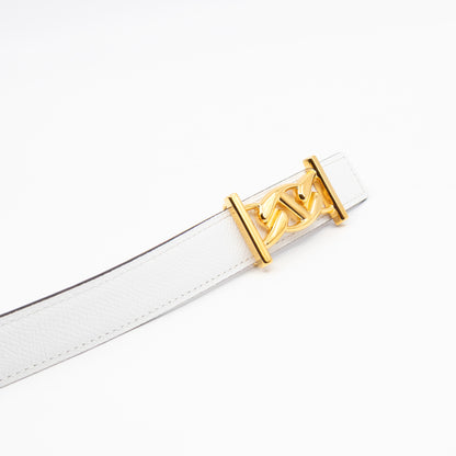 My H Belt Buckle & Reversible Blanc & Gold Leather Belt 80 cm