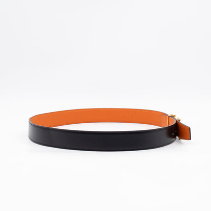 H Guillochee Belt Buckle & Reversible Orange & Noir Leather Belt 85 cm
