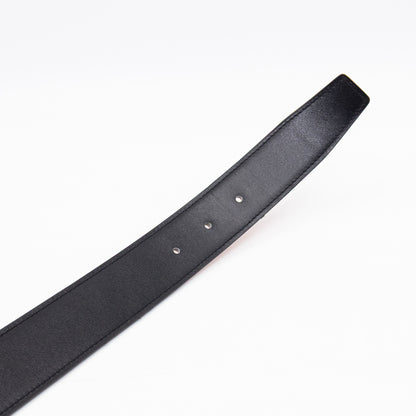 H Guillochee Belt Buckle & Reversible Orange & Noir Leather Belt 85 cm