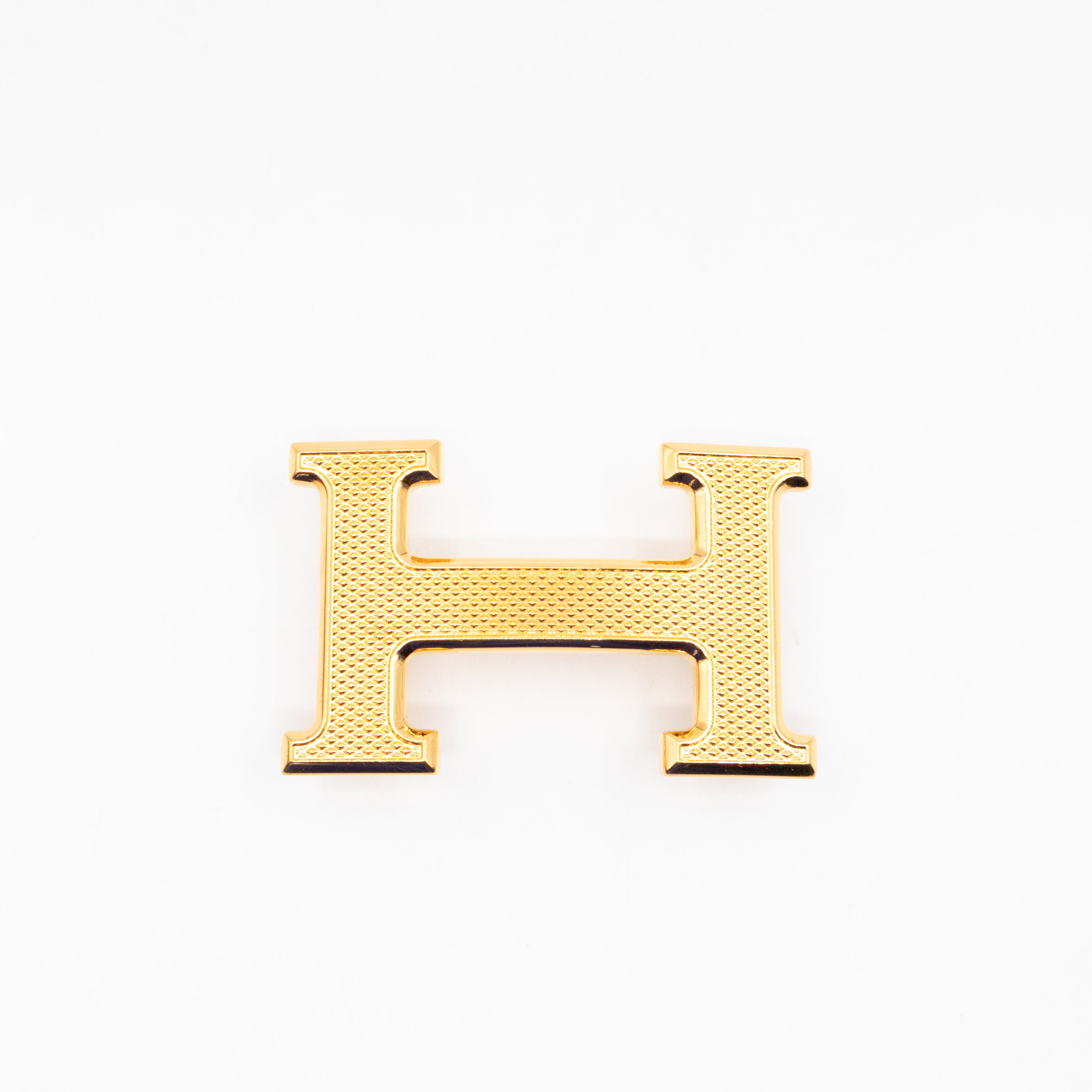 H Guillochee Belt Buckle & Reversible Orange & Noir Leather Belt 85 cm