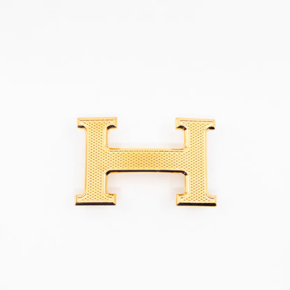 H Guillochee Belt Buckle & Reversible Orange & Noir Leather Belt 85 cm