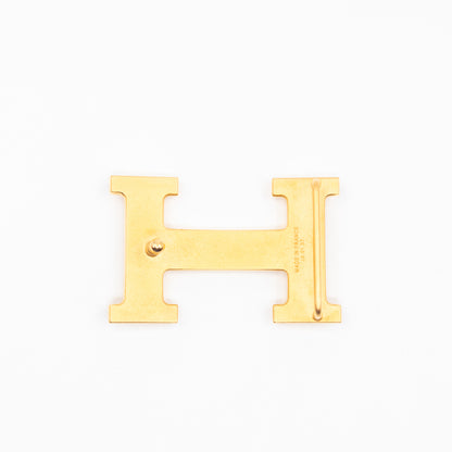 H Guillochee Belt Buckle & Reversible Orange & Noir Leather Belt 85 cm