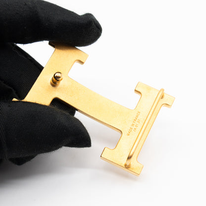 H Guillochee Belt Buckle & Reversible Orange & Noir Leather Belt 85 cm