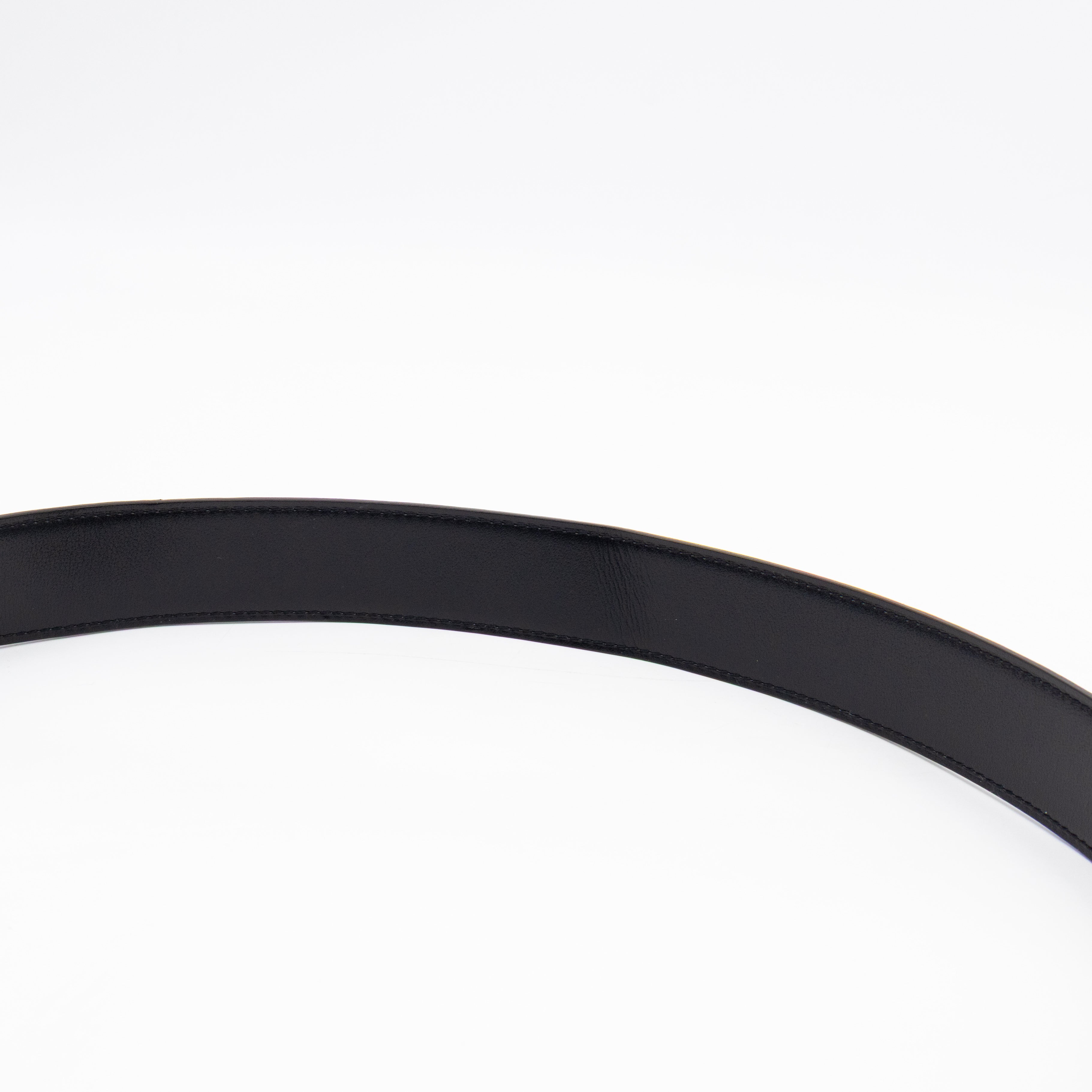 H Guillochee Belt Buckle & Reversible Orange & Noir Leather Belt 85 cm