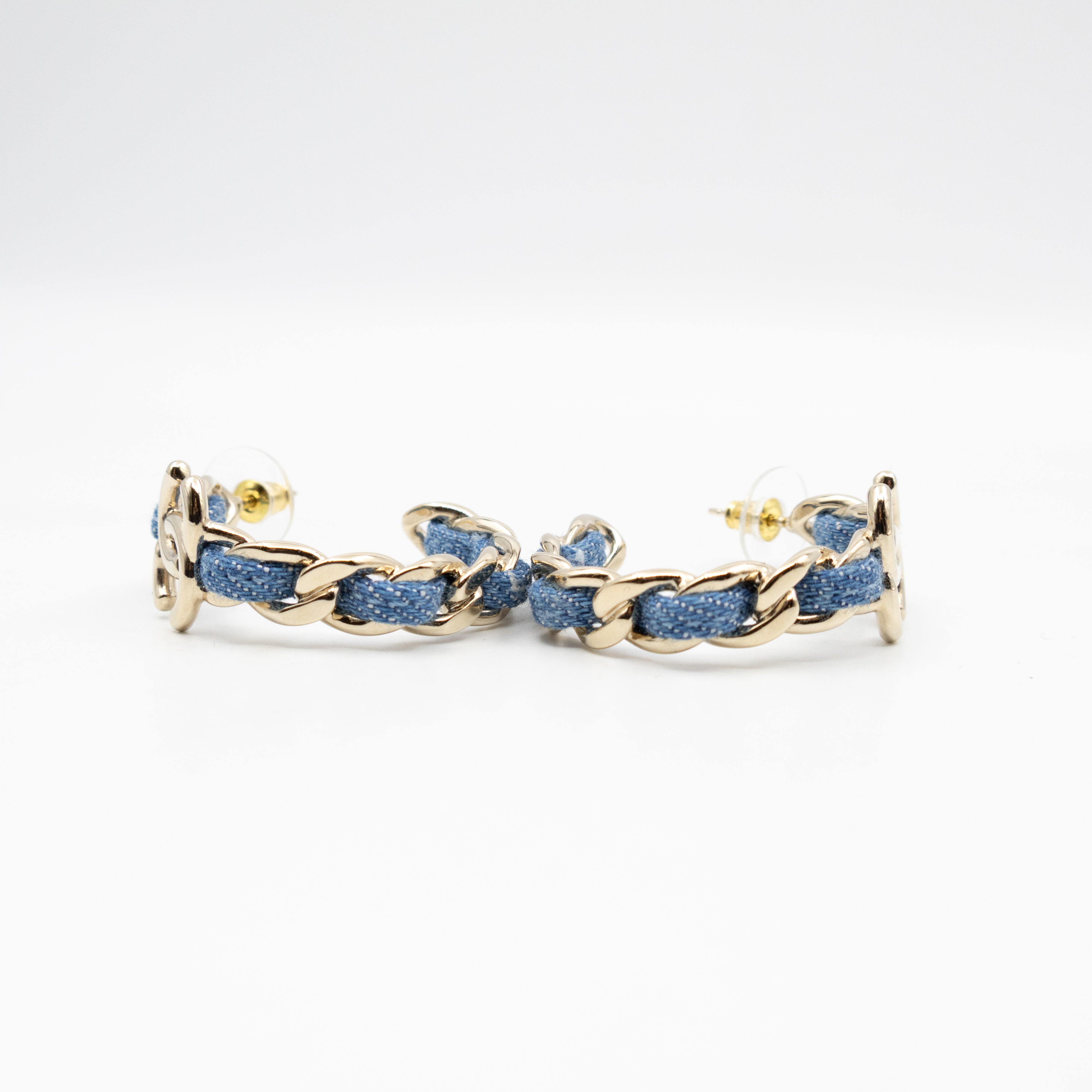 CC Blue Denim Hoop Earrings Gold
