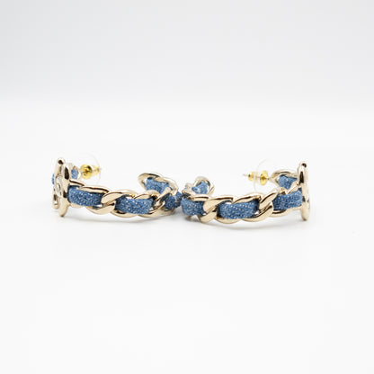 CC Blue Denim Hoop Earrings Gold
