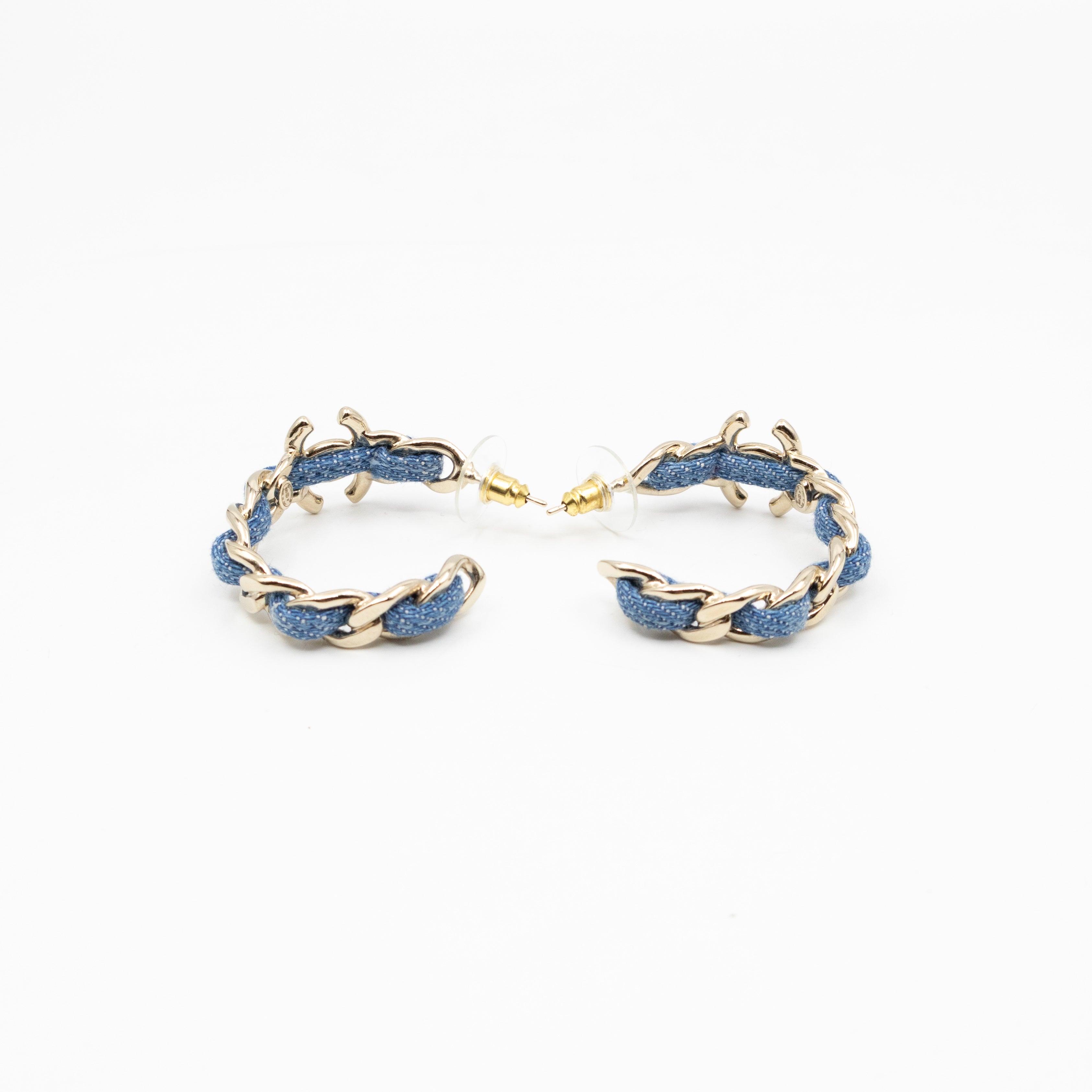 CC Blue Denim Hoop Earrings Gold