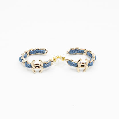CC Blue Denim Hoop Earrings Gold