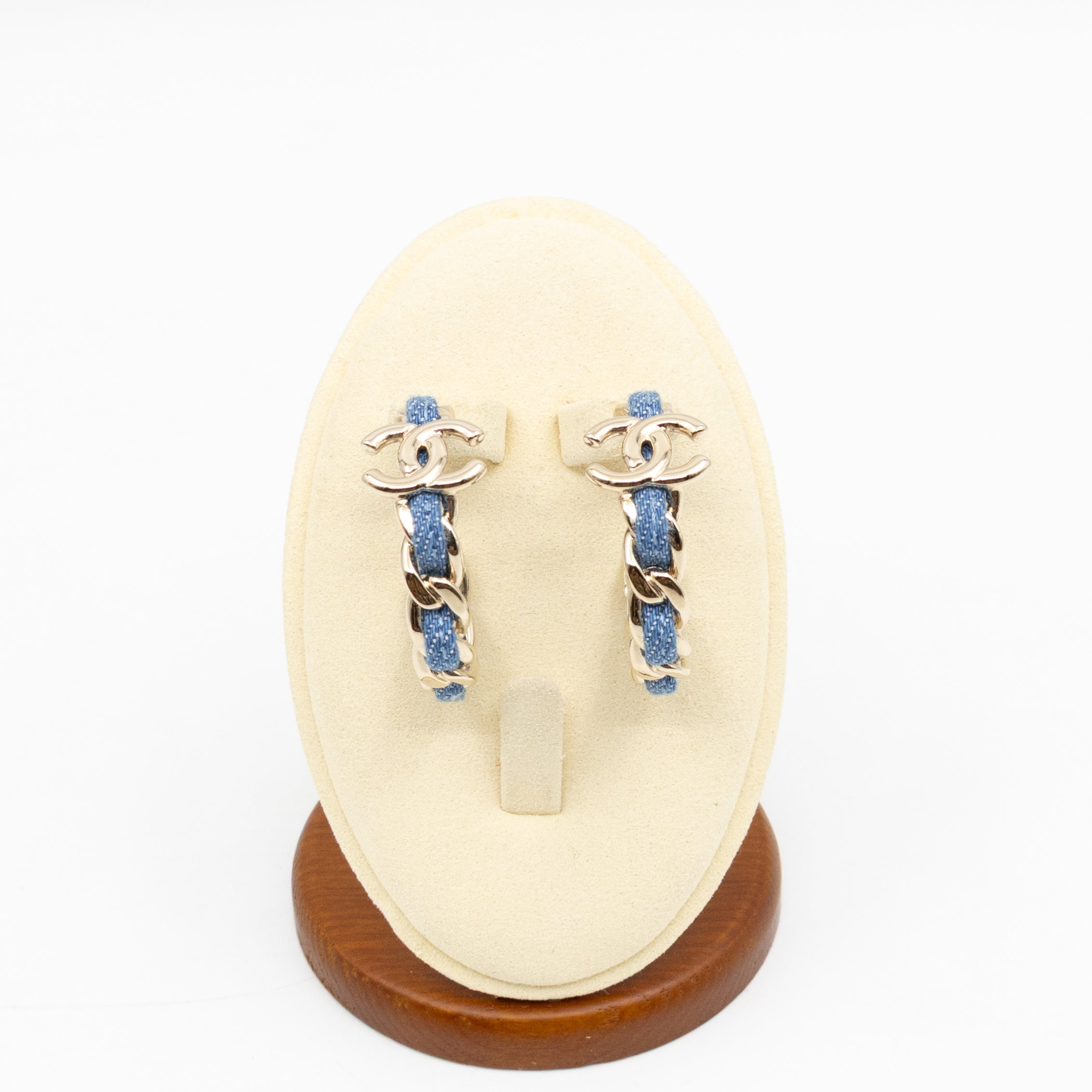 CC Blue Denim Hoop Earrings Gold
