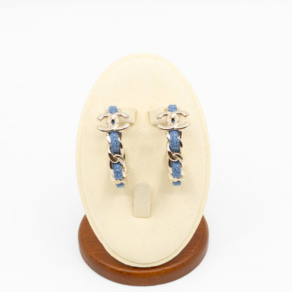 CC Blue Denim Hoop Earrings Gold