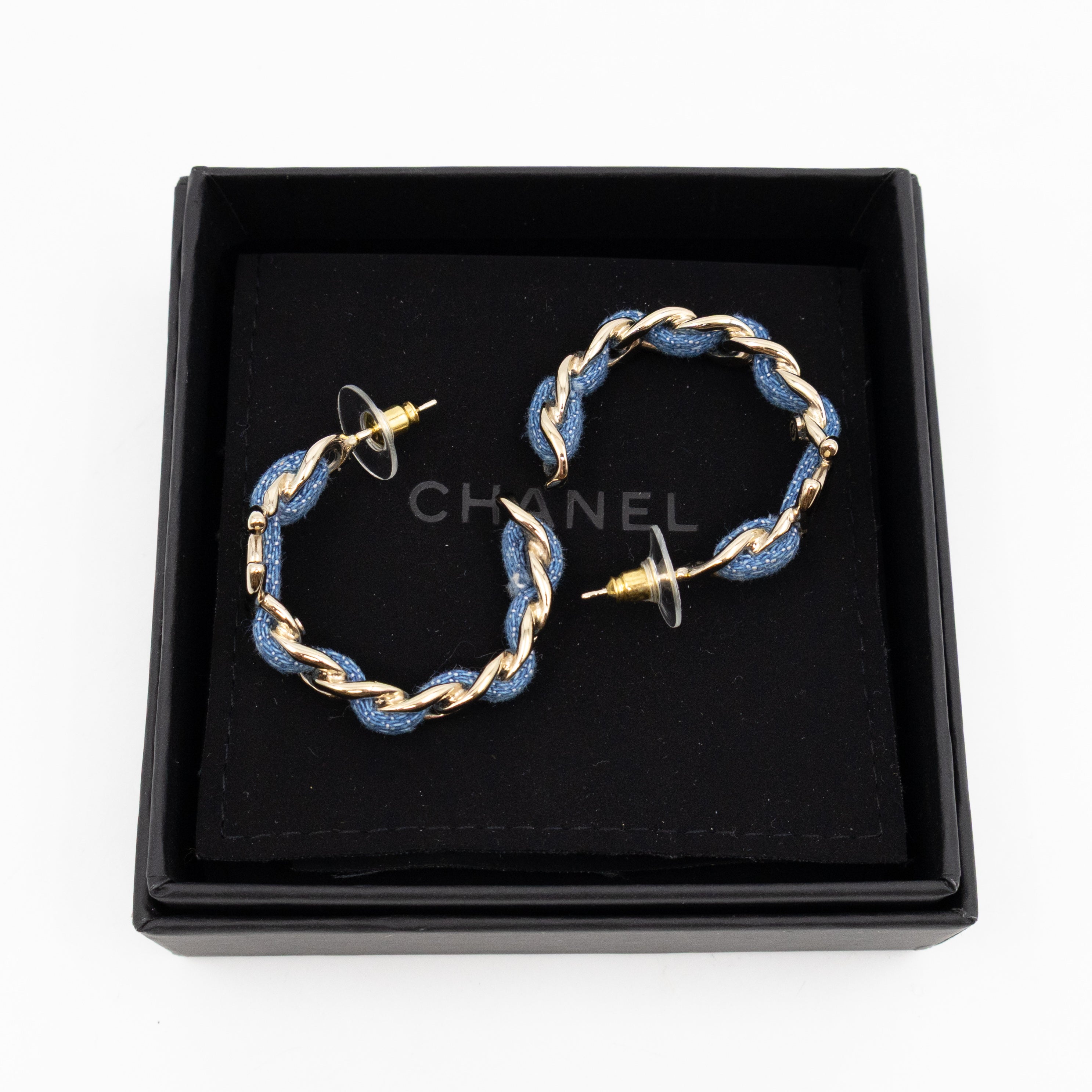 CC Blue Denim Hoop Earrings Gold