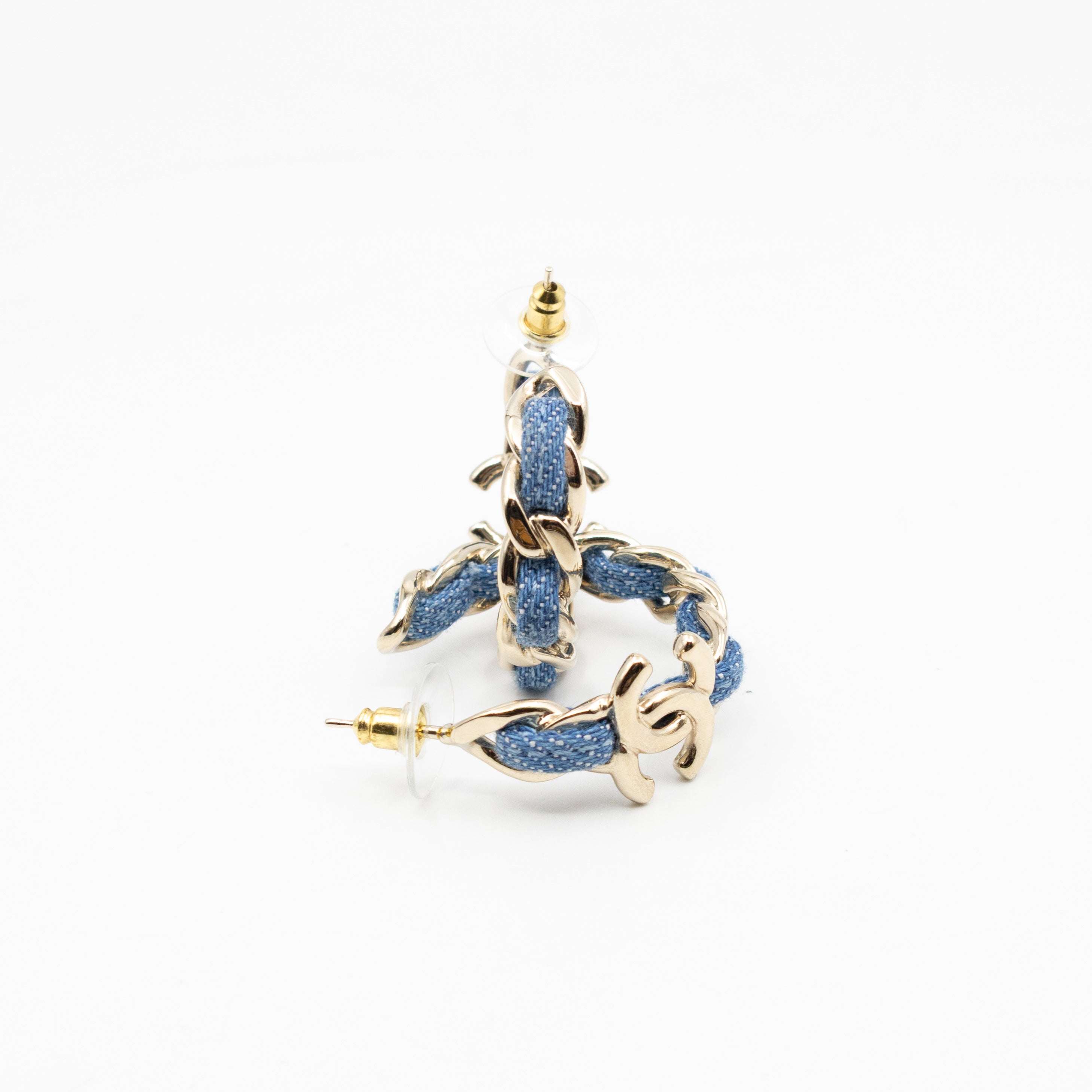 CC Blue Denim Hoop Earrings Gold