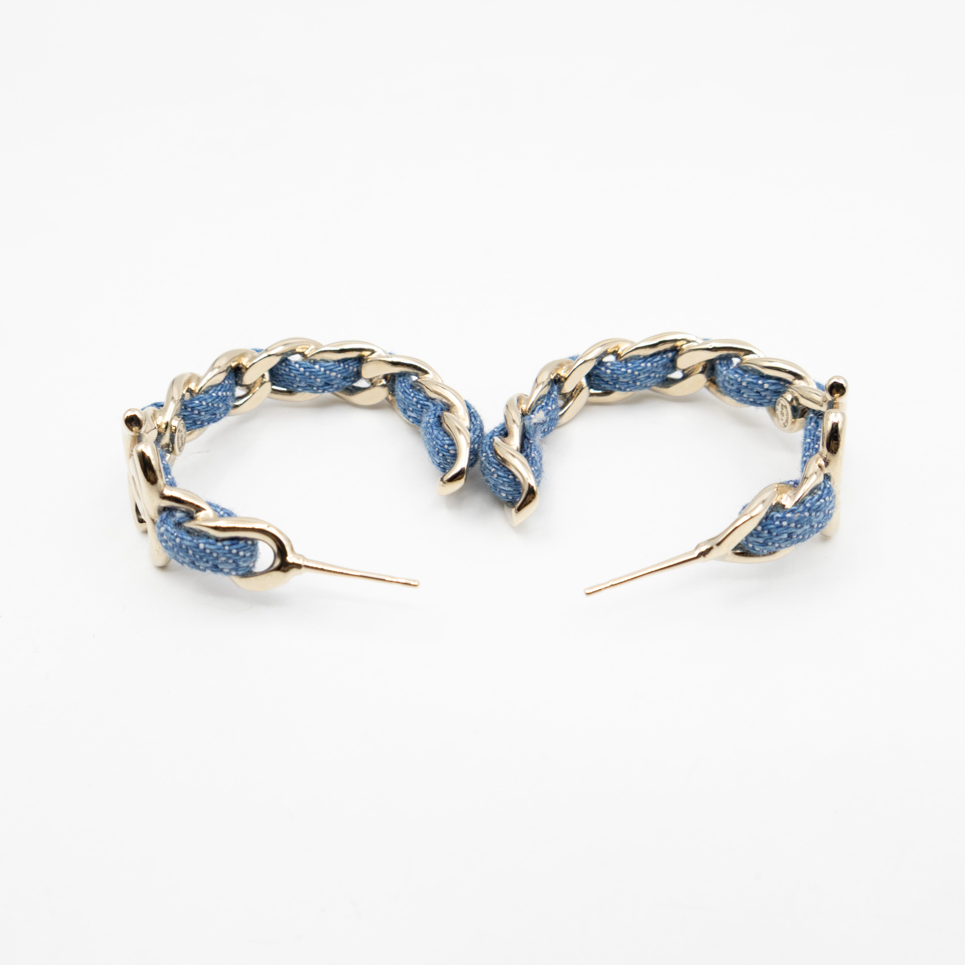CC Blue Denim Hoop Earrings Gold