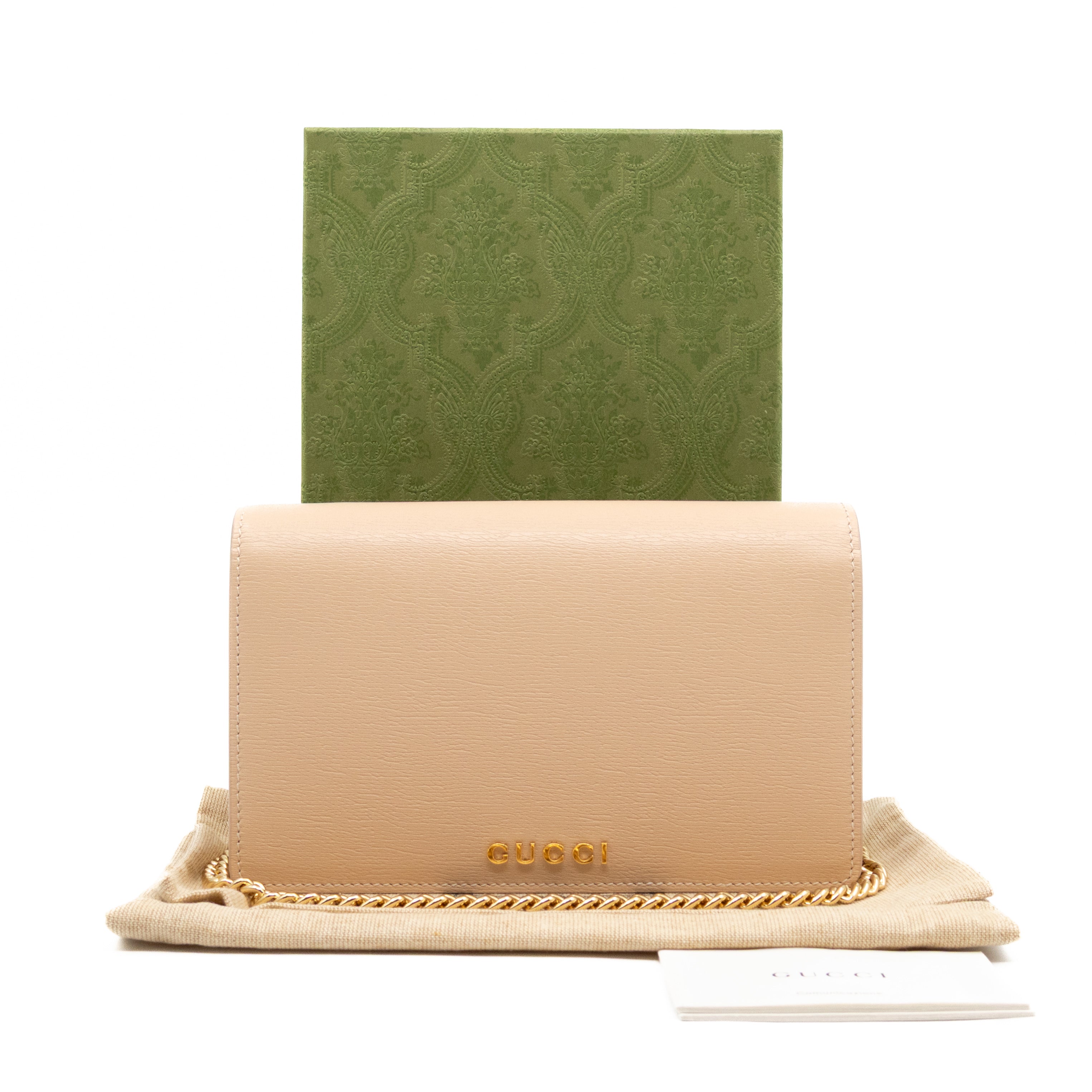 Petite Chain Wallet Beige Leather