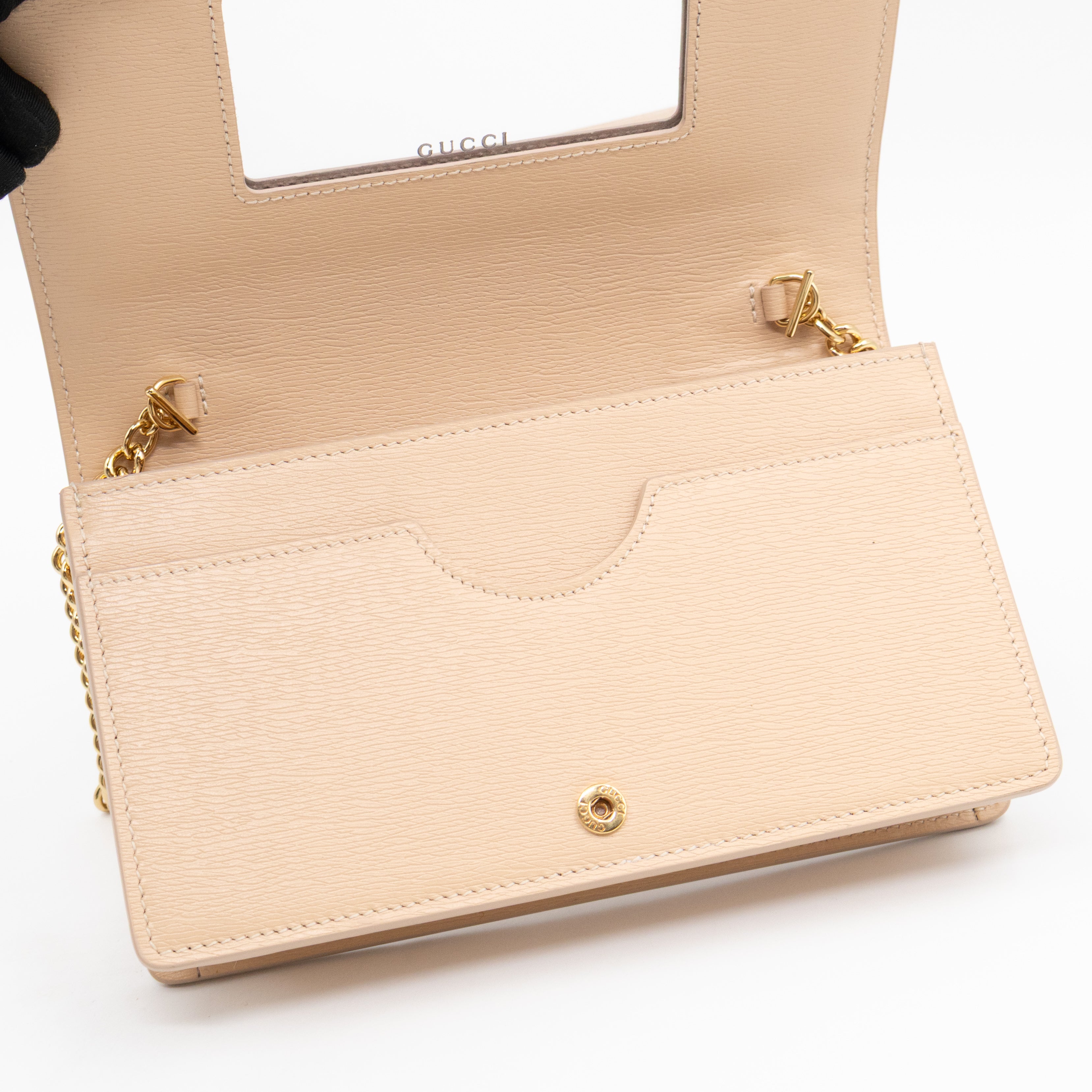 Petite Chain Wallet Beige Leather
