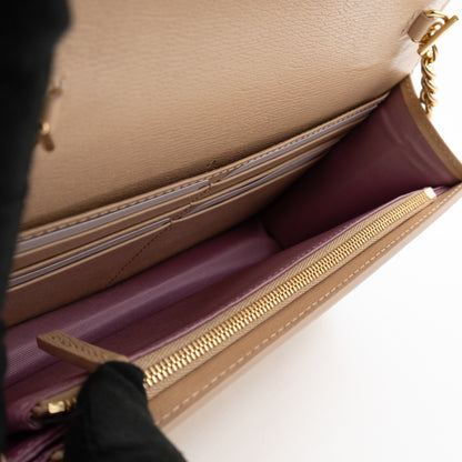 Petite Chain Wallet Beige Leather