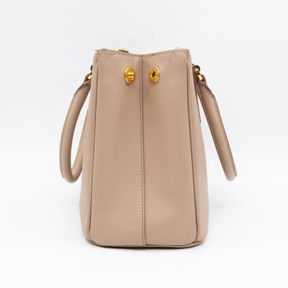 Galleria Medium Double Zip Cammeo Saffiano